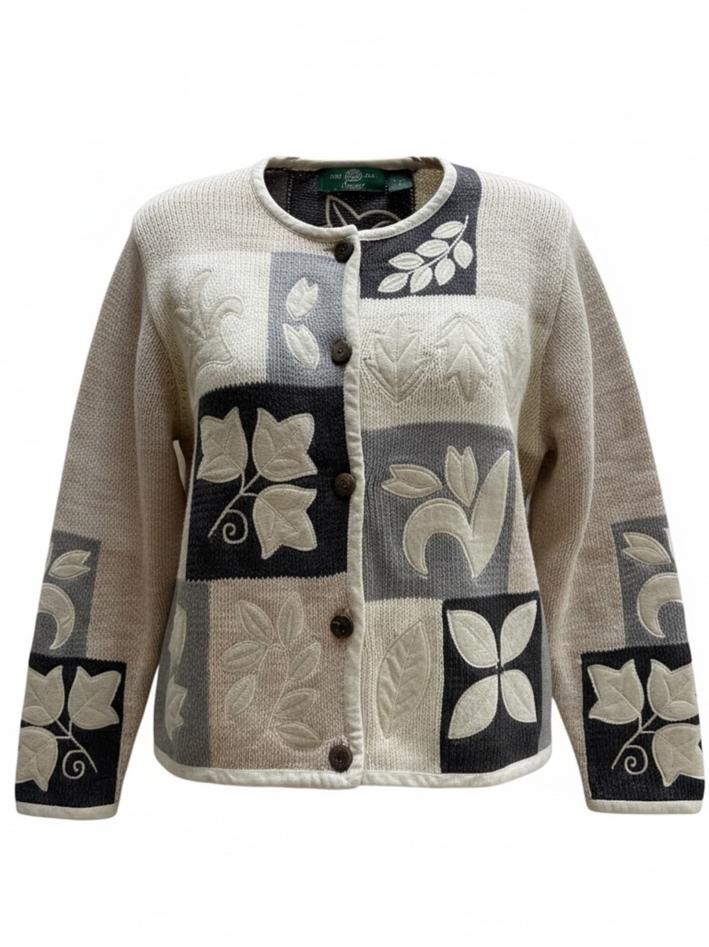 Orvis Vintage Neutral Patchwork Floral Cardigan Women’s Sweater- L
